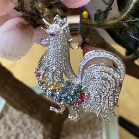 Vintage 825 multi stones rooster pendent